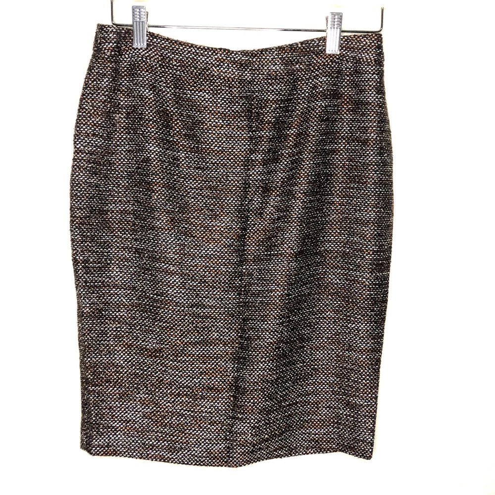 Ann Taylor Skirt Women 4P Brown Black White Geometric Pencil Neutral Workwear